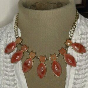 Petal Teardrop Peach Orange Stone Bib Necklace